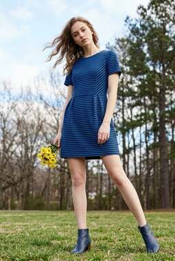 Madewell Gallerist Stripe Ponte Knit Mini Dress Blue Black Size 6